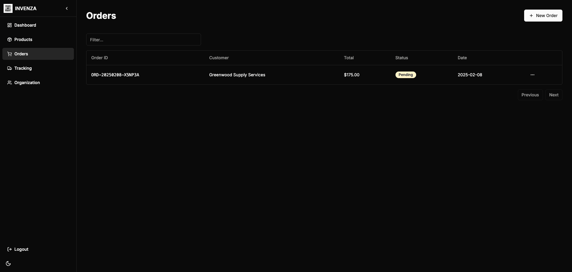 Invenza dashboard